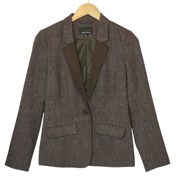 Tinley Road Wool Blazer Brown Faux Suede Lapel Tailored Structured Jacket Size S - Picture 1 of 16